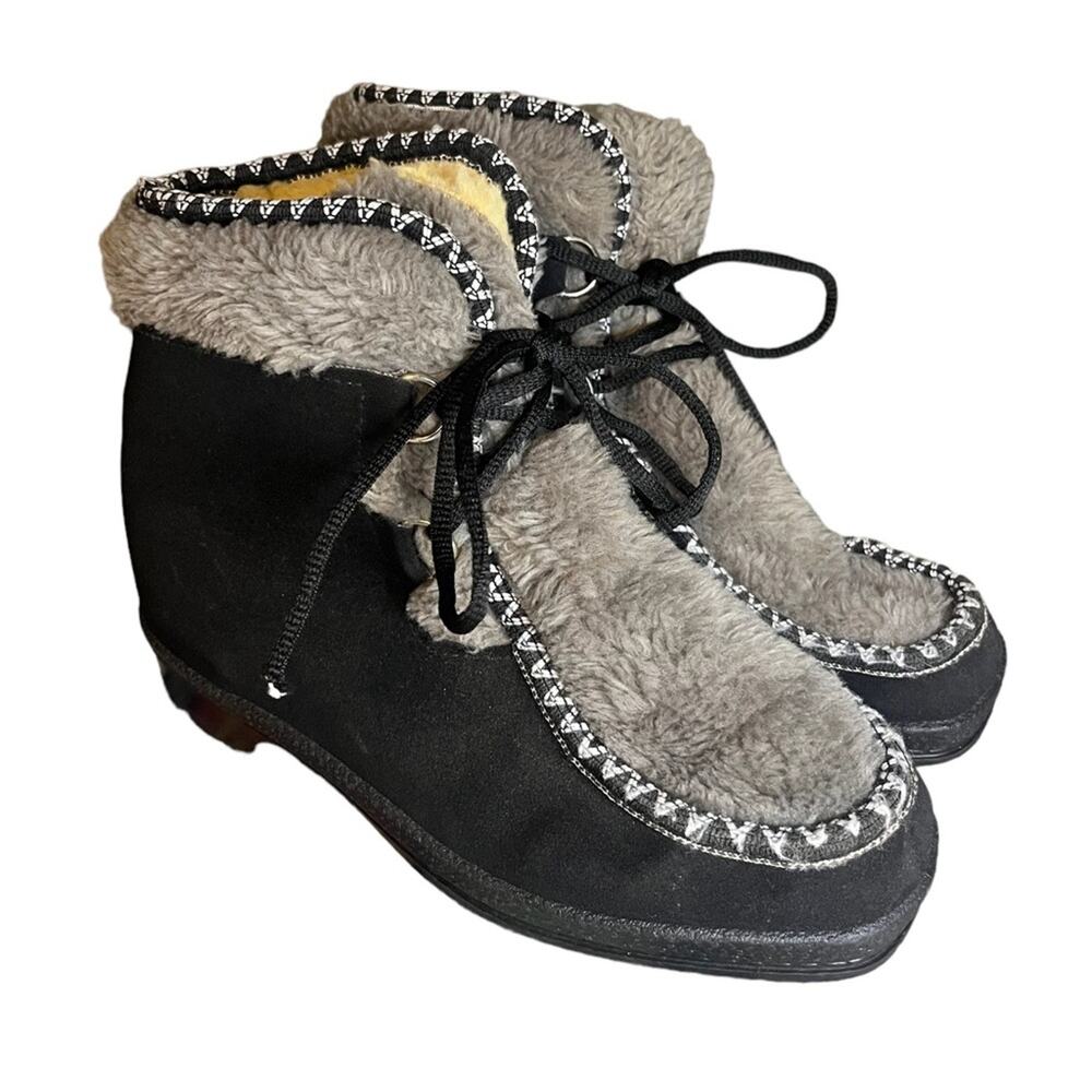 Vtg 70’s Snowland Winter Furry Sherpa Lined Warm Lace-Up Inuit Alaskan Boots 6 - Picture 1 of 7